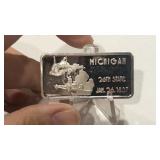 .999 1oz Silver Bar, Michigan Capital, 26th State