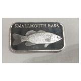 .999 1oz Silver Bar, Smallmouth Bass motif