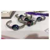 5 Silver Toned Bracelets w/Inlaid Stones 2 Pattern