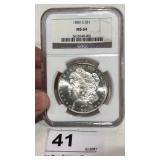 1880 S Morgan Silver $1 Dollar Coin Graded