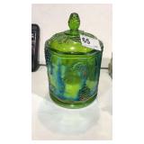 Biscuit Jar  Green Carnival Glass / Humidor