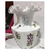 Large Fenton Milk Glass Silver Crest Hand Painted