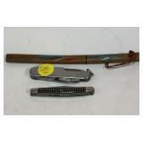 2 Pocket Knives & Mini Samurai Sword-Letter Opener