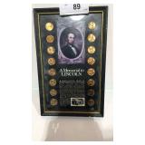 Framed Memorial to Lincoln w/ 16 Pennies & History