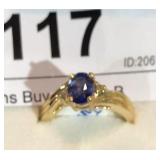 14kT Gold Ring w/ Tartznite & Clear Stone sz 6 w/