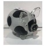Art Glass White & Black Pig, Large Heavy
