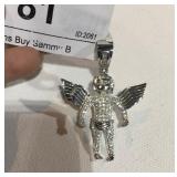 Sterling Silver and CZ Cherub Pendant 1 7/8" Long