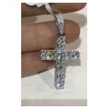 Sterling Silver and CZ Cross Pendant 1 5/8" Long
