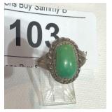 Sterling Ring Stamped C. Villa w/ Green Stone sz 7