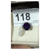 14kt Gold Ring w/ Amethyst & Clear Stones sz 6