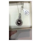 14kt White Gold Diamond & Black Pearl  Pendant w/