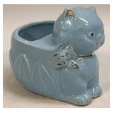 Vintage Blue Cat W/ Gold Bow Planter Persian