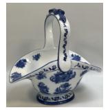 Vintage Blue and White Large Ceramic Basket