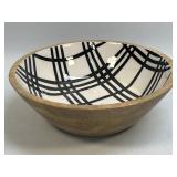 Black White Plaid Stripe Wooden Serving Bowl 10ï¿½