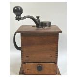 Antique Wood Hand Crank COFFEE MILL / GRINDER ~