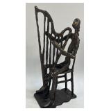Mid Century Cast Metal Sculpture Man Playing Harp