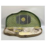 (T) Vintage Dresser Set Clear Celluloid Floral