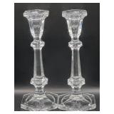 (T) Set of 2 8" Tall Vintage Hexagon Clear Glass