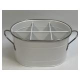 Kohls White Metal Enamel Silverware Caddy w/