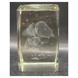 Vintage Crystal Glass Paperweight Cupid Snoopy 3D