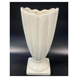 Vintage Cream Ceramic Ribbed Vase, Fluted/Ribbed