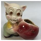 Vintage Shawnee Pottery Happy Pig With Apple