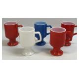 Vintage Red, Blue and White Milk Glass Footed