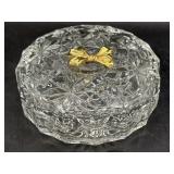 Vintage Crystal Jewelry Trinket Dish Lid Gold Bow