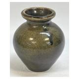 Vintage Pottery Yellow/Green And Brown Metallic