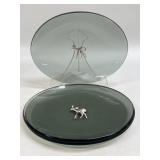 (T) Set 3 Baby Deer Oval Smoked Glass Trinket