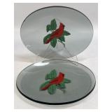 (T) Set 2 Cardinal Oval Smoked Glass Trinket