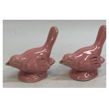 Pair Of Pink Ceramic Birds With Gold Trim