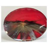 (T) Oval Red Serving Dish With Metallic Design