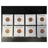 8 Brilliant Uncirculated Old Lincoln Cents As