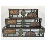 Set of 3 Metal & Glass Tiered Wall Shelves Art