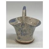 Studio Pottery Speckled Basket With Blue Accents