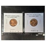 2 Brilliant Uncirculated Old Wheat Cents As