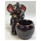 Vintage Redware Pottery Elephant Pipe Ashtray