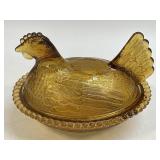 Vintage Amber Indiana Glass Rooster Chicken "Hen
