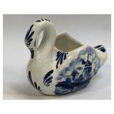 Vintage Delft Swan Planter White And Blue
