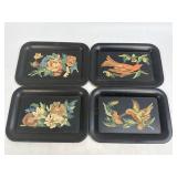 4 Vintage Metal Black Tole Trays Small Rectangle