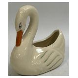 Vintage Ceramic Swan Planter Green Stripes Orange