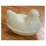 4" Hazel Atlas Milk Glass Hen On Nest