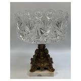 (B) Vintage 8" Crystal Bowl Bronze Pedestal 4"