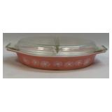 (A) Vintage Pyrex Pink Daisy 12" Oval Divided