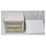 3-Drawer Plastic Storage Cabinet  & Wooden Shelf