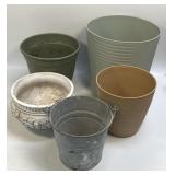 (E) Lot of Planters and Small Galvanized Bucket as