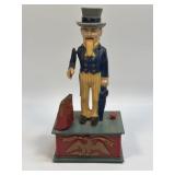 (B) Vintage Uncle Sam Mechanical Bank Plastic Old