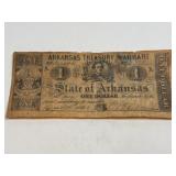 (SC) $1 Dollar Bill Arkansas Treasury Warrant