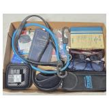 Glasses, Bungee Cords, Bluetooth Vehicle Monitor,